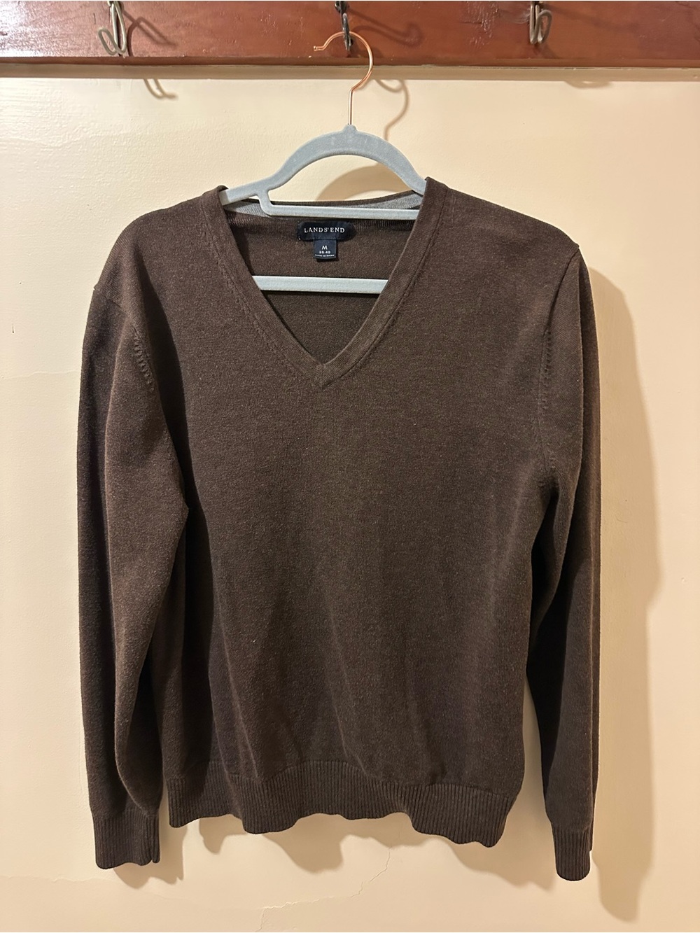 Lands' End Men's V-Neck Sweater in Dark Brown